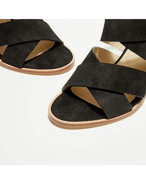 Sandales en Velours de Cuir Greta noires - Talon 8 cm